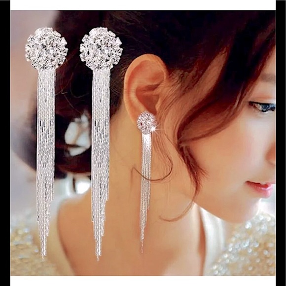 💎New Simulated 💎 Sterling Silver Crystal Earrings💎 - Picture 1 of 6